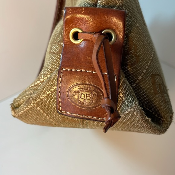 Vintage Dooney & Bourke Brown Leather & Tan Canvas Signature Logo Shoulder Bag - Picture 8 of 14